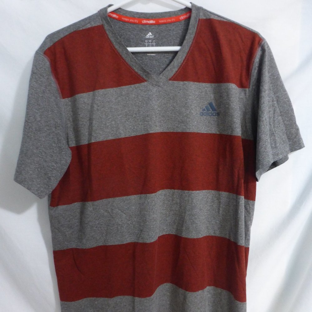 ADIDAS, Climalite, men's large, striped short sleeve exercise shirt, GUC
